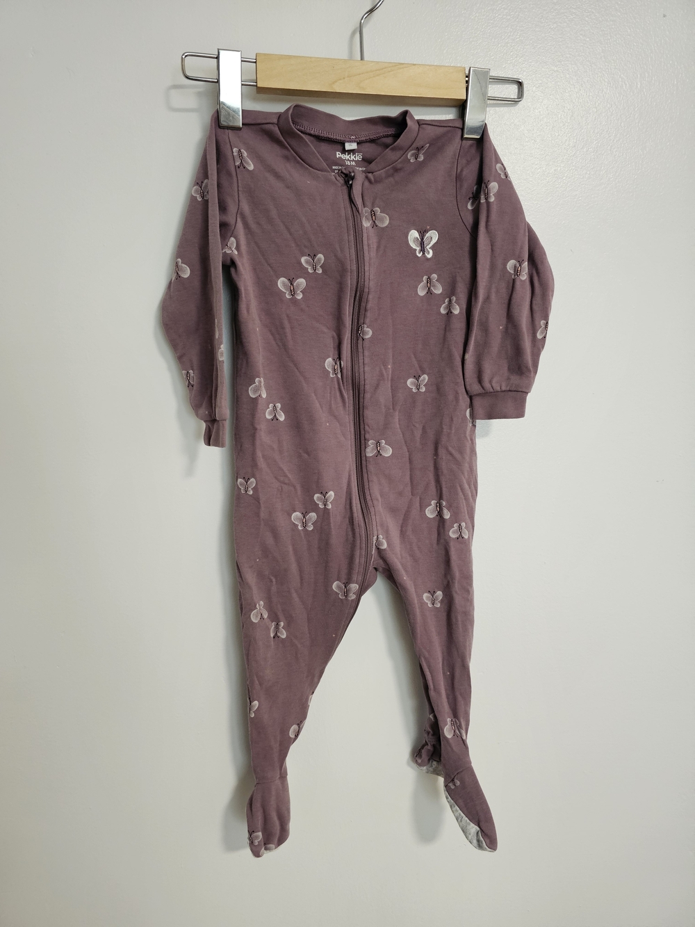 🧸4/20$ Pekkle Mauve Butterfly Footed One-Piece Pajamas Size 18M Girl